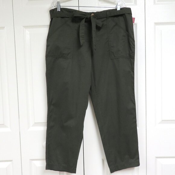 New! Merona Ankle Pants Size L Dark Olive Green Solid - Picture 1 of 4